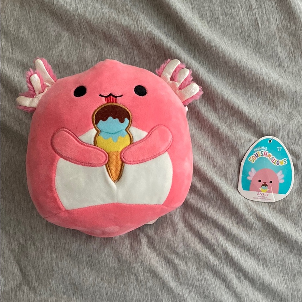 Squishmallows Archie Axolotl Plush with ice cream